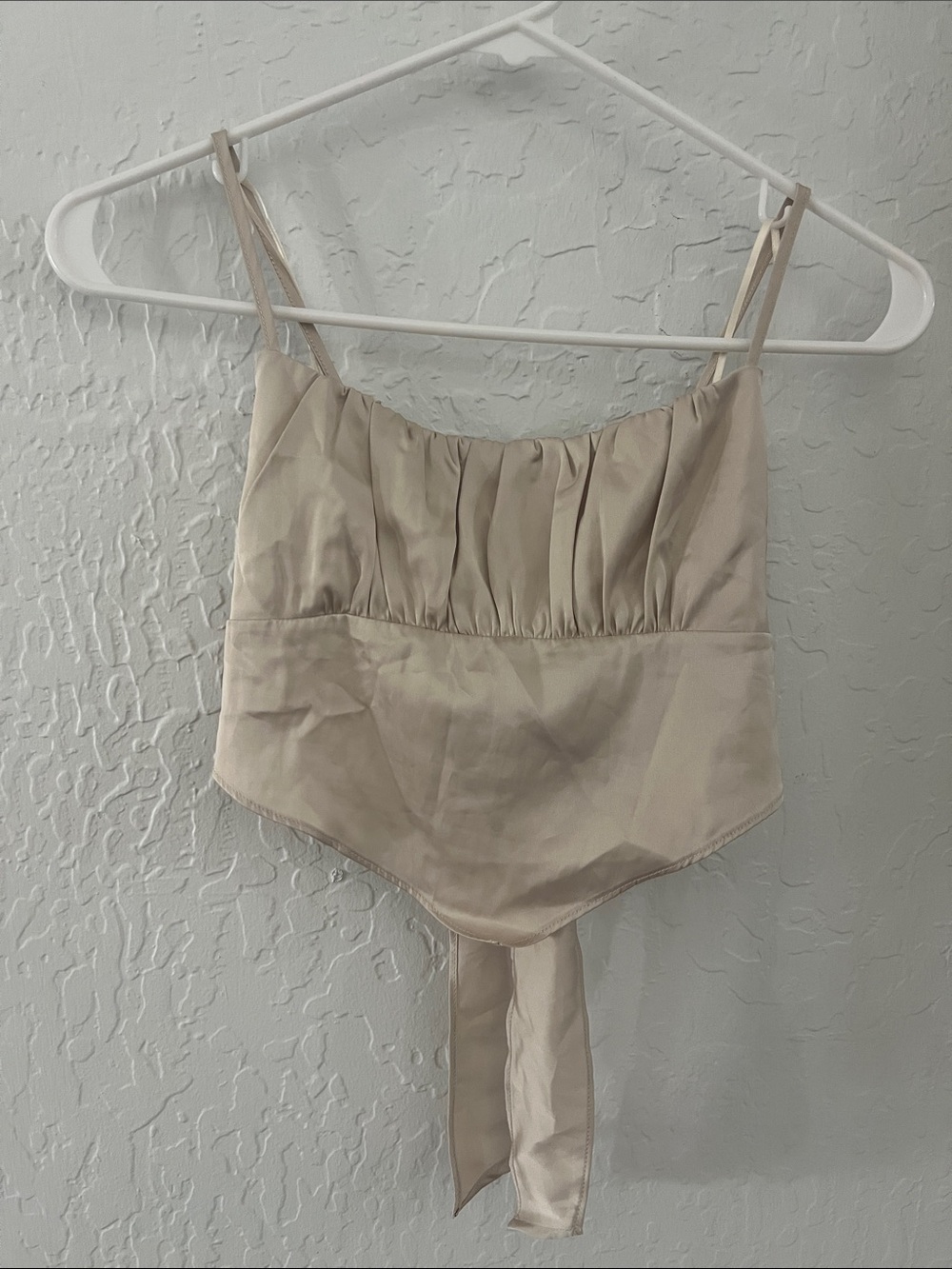 Garage Beige Satin Tie-Back Bandeau Top